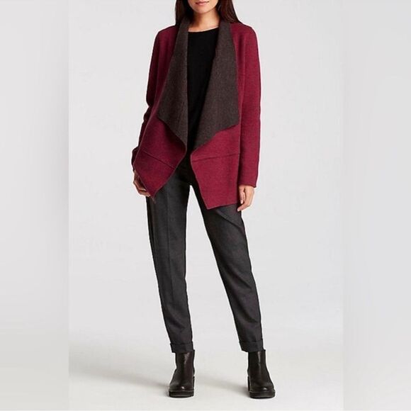 Eileen Fisher Felted Merino Wool Shaped Jacket Charcoal Gray L - Picture 3 of 14